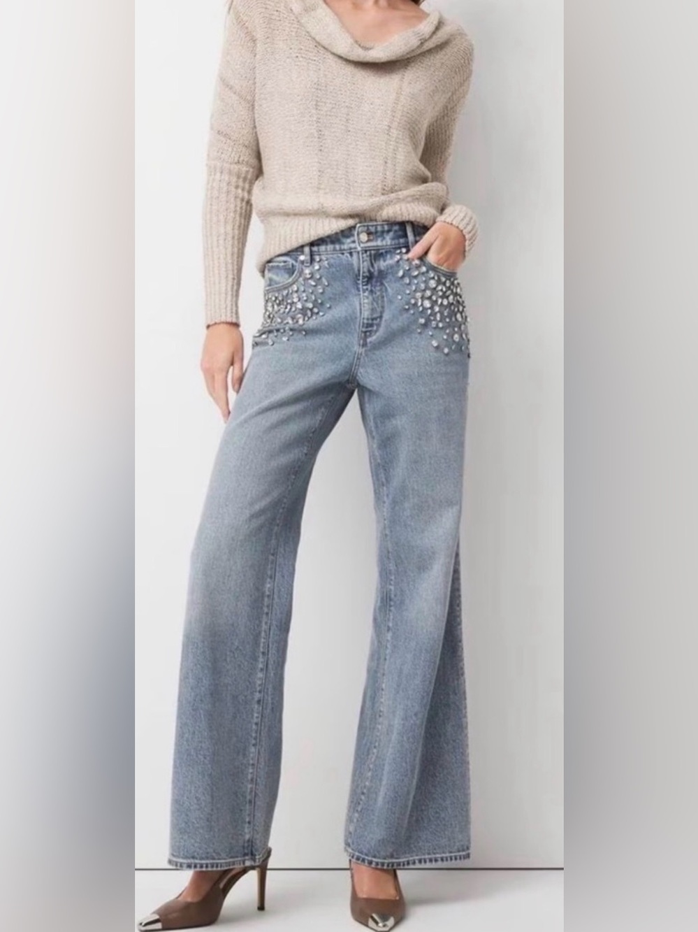 Torn by Ronny Kobo Wide-Leg Embellished Jeans - Picture 5 of 7